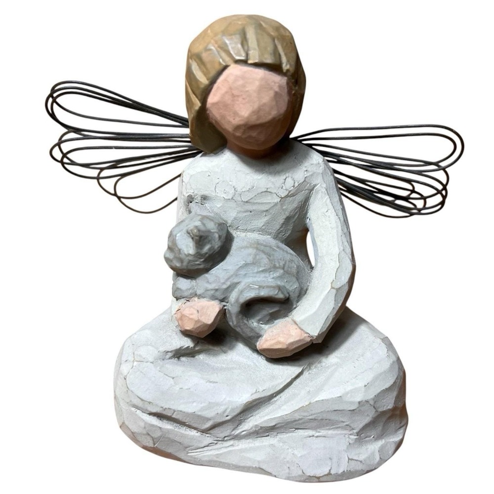 Vintage 1999 Signed Lordi Willow Tree Figurine Angel of Kindness Holding Cat